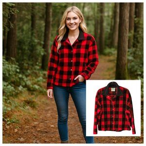 VTG Hidden Bay Made in USA Buffalo Plaid Lumberjack Fleece Snap Front Jacket
